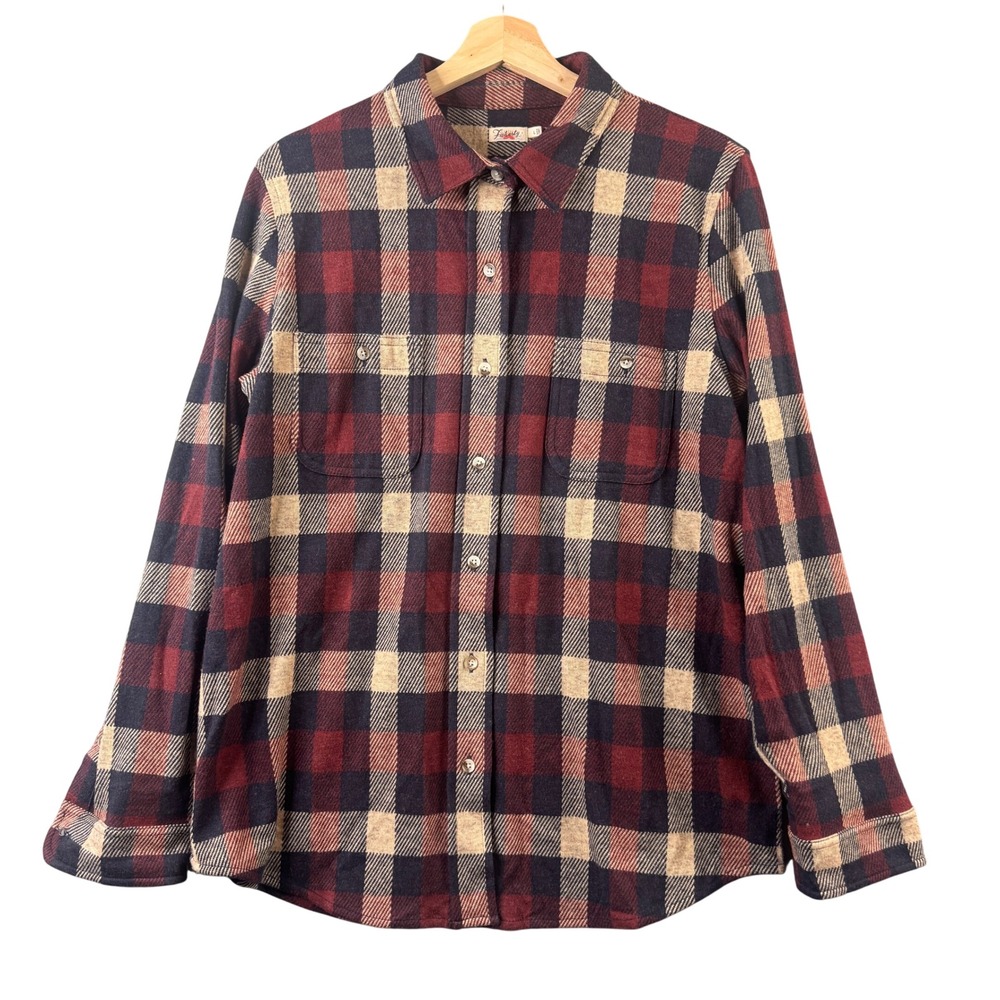 Faherty Legend Sweater Shirt True North Plaid Red Navy Blue Women's Large
